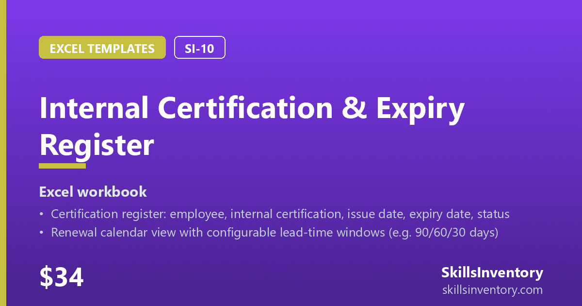 Internal Certification & Expiry Register